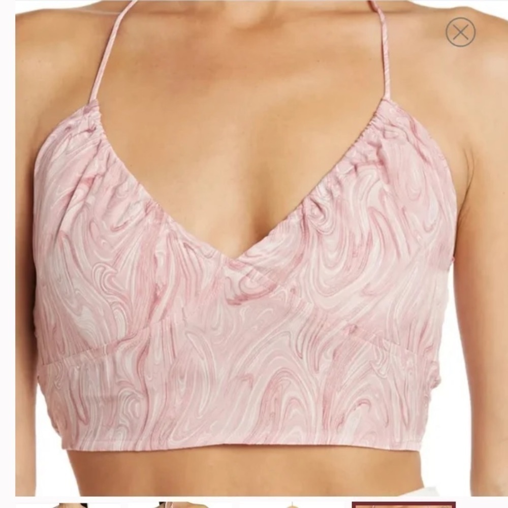 NWT Elodie Ruched Strappy Pink Halter Crop - Picture 3 of 10